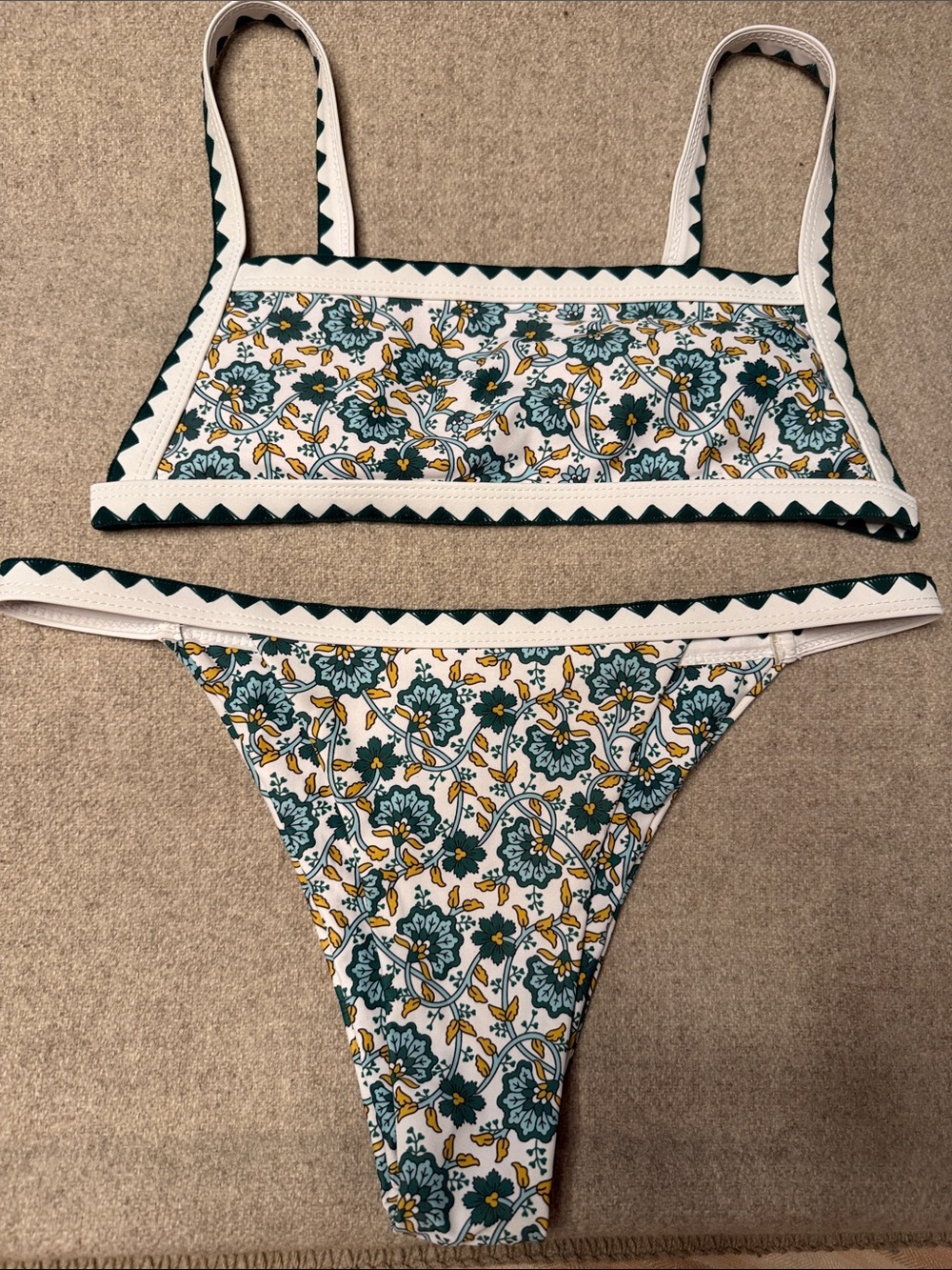 Floral Print Two-Piece Bikini Set in Teal & Mustard
